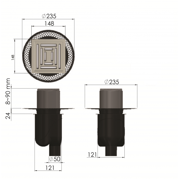Душевой трап (15х15) Berges Wasserhaus PLATZ Uno 090070 хром матовый